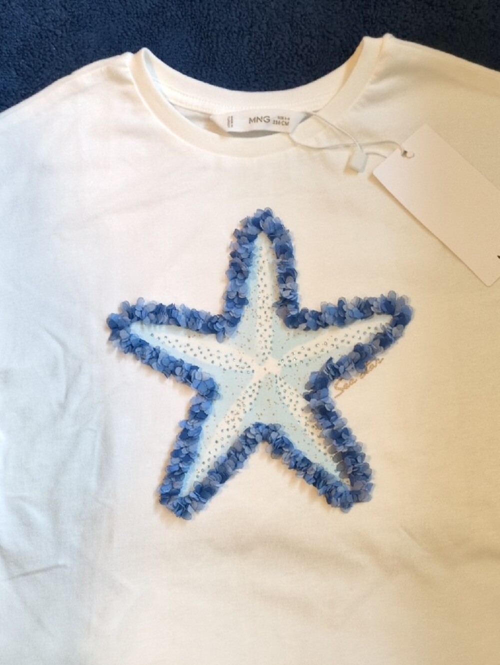 Mango Off - White Cotton Star Appliqué Short Sleeve T-shirt  5-6Y